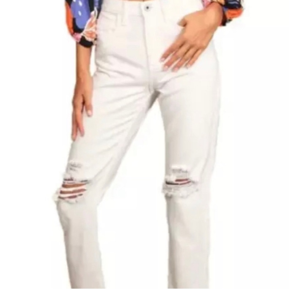 AFRM Luisa Distressed High Rise Ankle Crop Skinny Jeans White size 31 NWT 6101